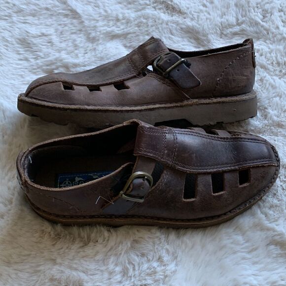Vintage Eastland Brown Leather distressed Mary Jane’s fisherman loafers USA - Picture 2 of 9